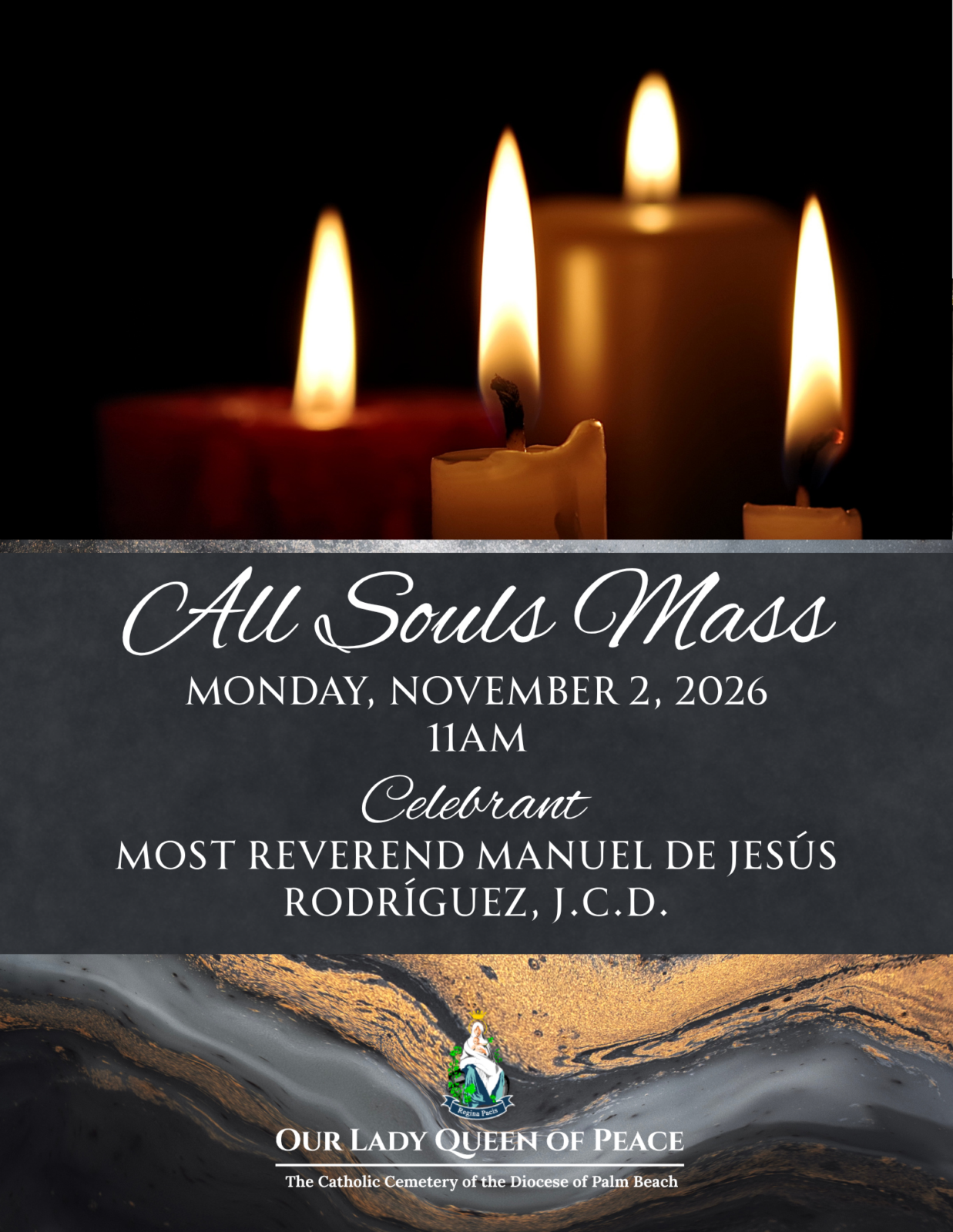 all souls mass flyer with candles and announcement